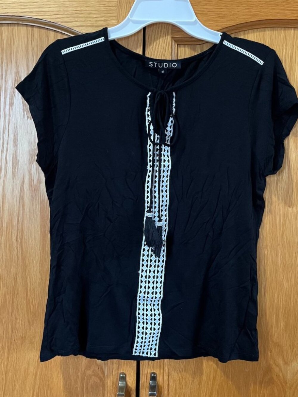 Studio Black Short-Sleeve Top with Contrast Trim